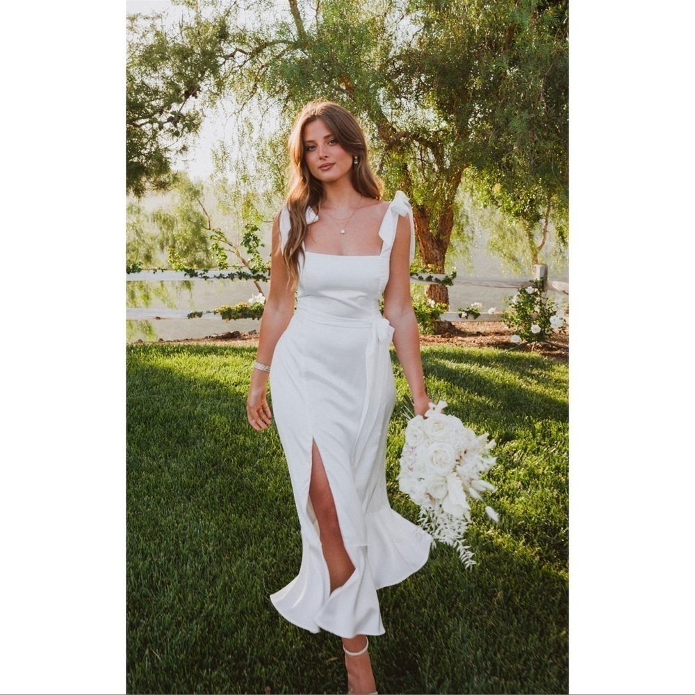 SHOW ME YOUR MUMU Garden Midi Dress In Ivory Luxe Satin